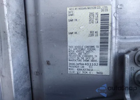 2010 Nissan Altima 2.5 S from USA, damaged, VIN 1N4AL2AP9AN403102